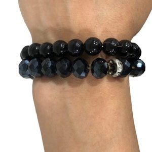 2 Pcs Set Stretchy Bead Bracelets For Women Black